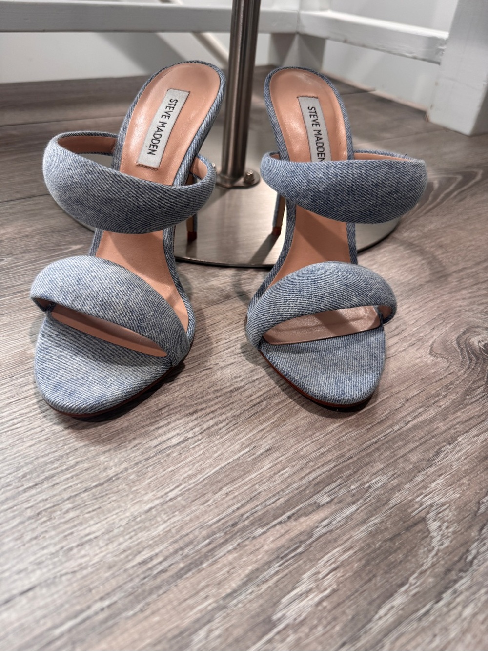 Steve Madden Light Denim Double-Strap Stiletto Sandal - Picture 4 of 5
